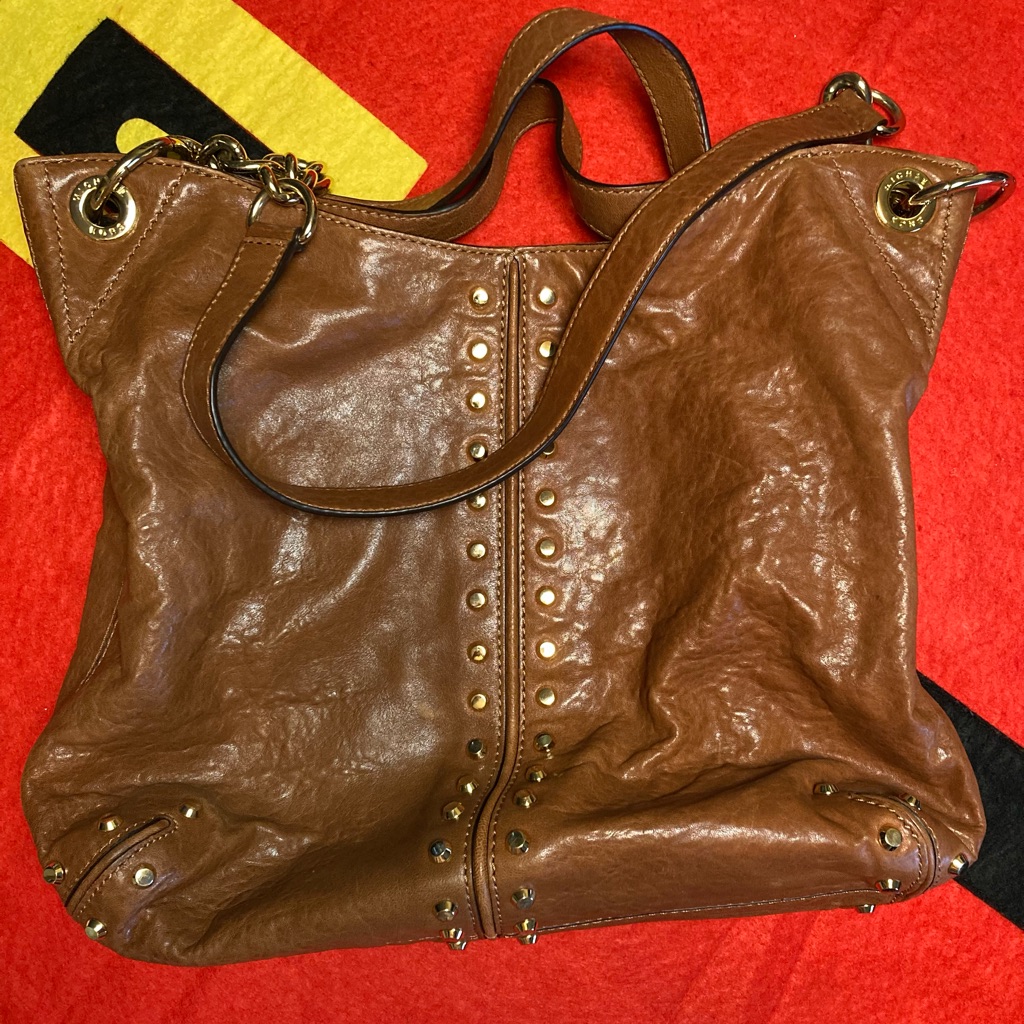 Michael Kors Uptown Astor Lamb Leather Shoulder Bag, Tote In Luggage Msrp $448